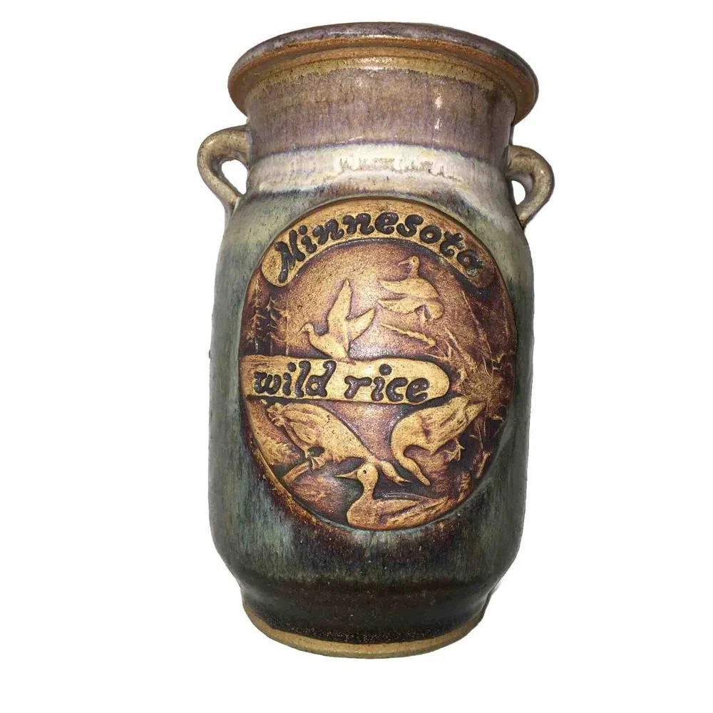 Wild Rice Jar Canister Ceramic Signed Duck Pottery David Karakatsoulis Minnesota